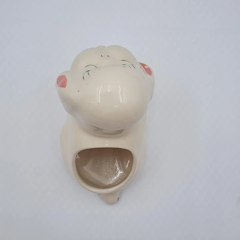 Block California Pottery Puppy Dog Open Eyes Planter Cotton Ball Dispenser 1940s